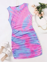 Plus Ruched Detail Tie Dye Bodycon Dress - Curve+Plus - INS | Online Fashion Free Shipping Clothing, Dresses, Tops, Shoes - 2XL - 3XL - 4XL