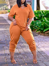 Plus Size Drop Shoulder Pocket V-neck Casual Jumpsuit - Jumpsuits & Rompers - INS | Online Fashion Free Shipping Clothing, Dresses, Tops, Shoes - 23/04/2021 - Color_Blue - Color_Orange