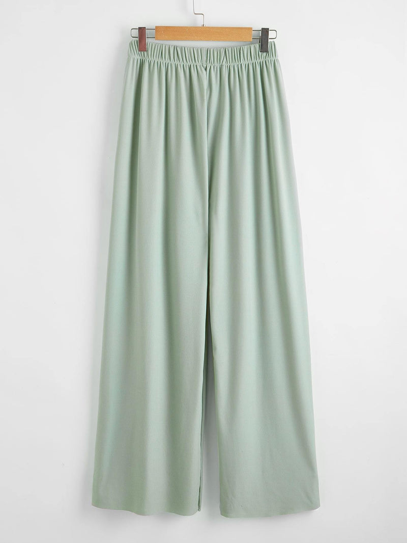 Plus Solid Wide Leg Pants - INS | Online Fashion Free Shipping Clothing, Dresses, Tops, Shoes