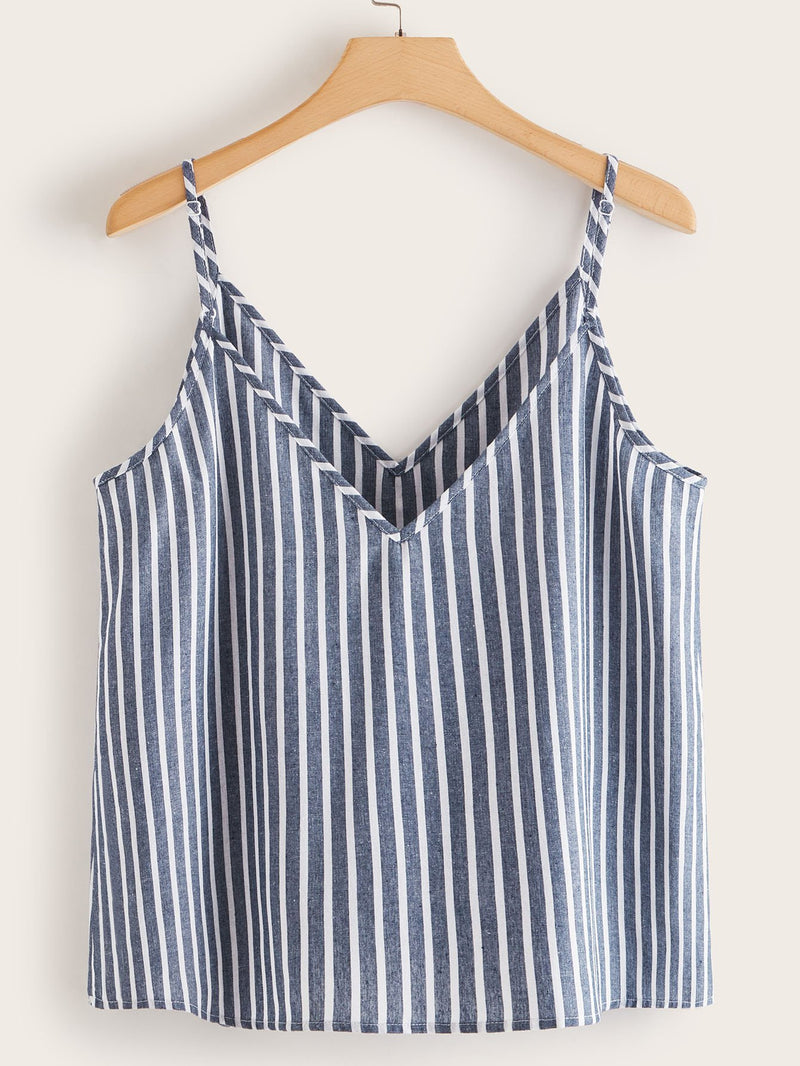 Plus Striped Button Front Cami Top - INS | Online Fashion Free Shipping Clothing, Dresses, Tops, Shoes