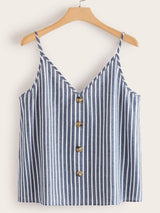 Plus Striped Button Front Cami Top - INS | Online Fashion Free Shipping Clothing, Dresses, Tops, Shoes