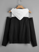 Plus Two Tone Cold Shoulder Hoodie - INS | Online Fashion Free Shipping Clothing, Dresses, Tops, Shoes