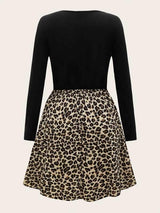 Plus V-neck Leopard Panel Dress - INS | Online Fashion Free Shipping Clothing, Dresses, Tops, Shoes