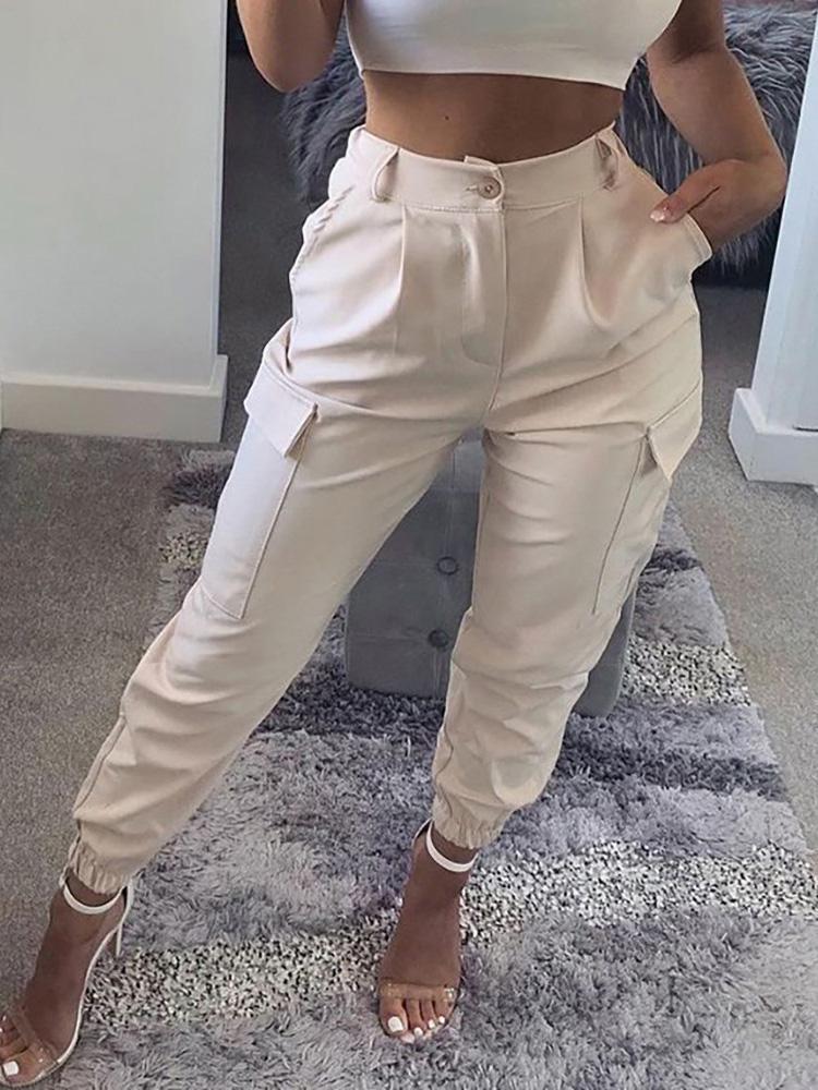 Pocket Design High Waisted Casual Pants - Pants - INS | Online Fashion Free Shipping Clothing, Dresses, Tops, Shoes - 04/05/2021 - Category_Pants - Color_Apricot