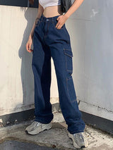 Pocket High Waist Loose Slim Denim Trousers Casual Pants - Pants - INS | Online Fashion Free Shipping Clothing, Dresses, Tops, Shoes - 10/05/2021 - Category_Pants - Color_Blue