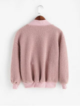 Pocket V Neck Drop Shoulder Fluffy Teddy Sweatshirt - INS | Online Fashion Free Shipping Clothing, Dresses, Tops, Shoes