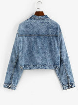 Pockets Zipper Drop Shoulder Denim Jacket - INS | Online Fashion Free Shipping Clothing, Dresses, Tops, Shoes