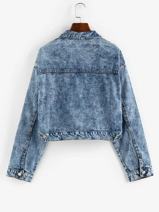 Pockets Zipper Drop Shoulder Denim Jacket - INS | Online Fashion Free Shipping Clothing, Dresses, Tops, Shoes