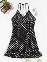 Polka Dot Eyelash Lace Trim Strappy Back Nightdress - Mini Dresses - INS | Online Fashion Free Shipping Clothing, Dresses, Tops, Shoes - 02/18/2021 - Black - Color_Black