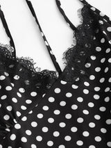 Polka Dot Eyelash Lace Trim Strappy Back Nightdress - Mini Dresses - INS | Online Fashion Free Shipping Clothing, Dresses, Tops, Shoes - 02/18/2021 - Black - Color_Black