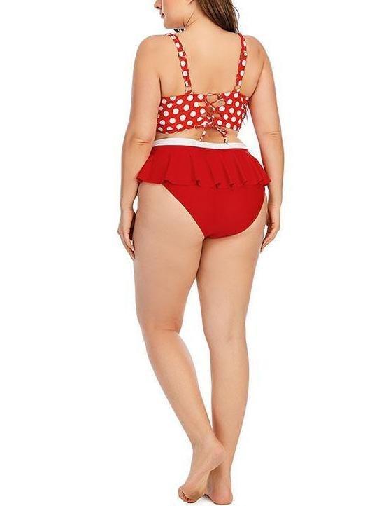 Polka Dot Gathered High-waisted Retro Two-piece Swimsuit - Plus Swimsuits - INS | Online Fashion Free Shipping Clothing, Dresses, Tops, Shoes - 22/04/2021 - 2204V3 - Color_Red
