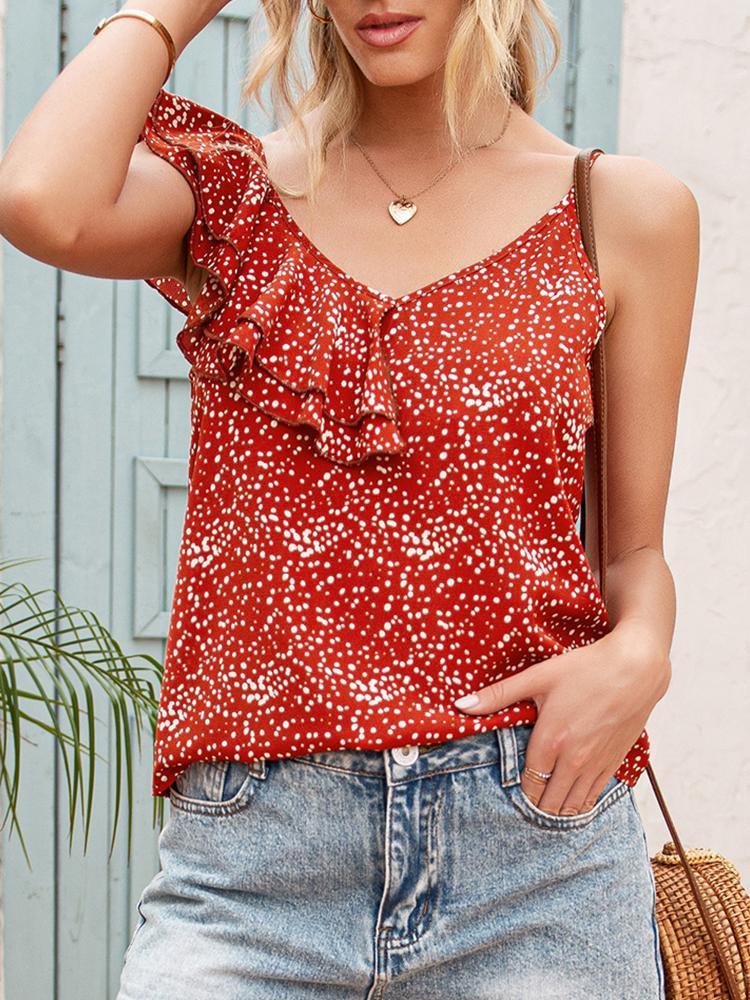 Polka Dot Irregular Ruffled Collar Camisole Blouse - Blouses - INS | Online Fashion Free Shipping Clothing, Dresses, Tops, Shoes - 16/04/2021 - BLO210416210 - Blouses