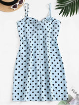 Polka Dot Knotted Slit Cami Summer Dress - INS | Online Fashion Free Shipping Clothing, Dresses, Tops, Shoes