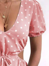 Polka Dot Print Hollow Waist Dress - Mini Dresses - INS | Online Fashion Free Shipping Clothing, Dresses, Tops, Shoes - 09/06/2021 - Color_Black - Color_Blue