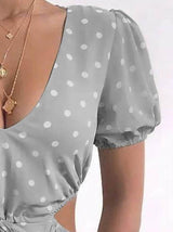 Polka Dot Print Hollow Waist Dress - Mini Dresses - INS | Online Fashion Free Shipping Clothing, Dresses, Tops, Shoes - 09/06/2021 - Color_Black - Color_Blue