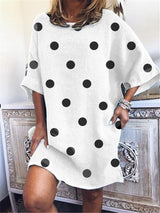 Polka Dot Print Round Neck Loose Short Sleeve Dress - Mini Dresses - INS | Online Fashion Free Shipping Clothing, Dresses, Tops, Shoes - 19/07/2021 - 20-30 - Category_Mini Dresses