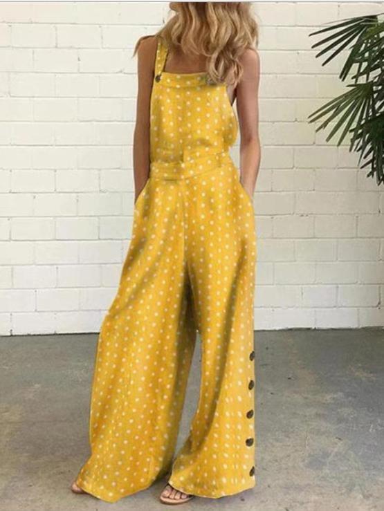Polka Dot Printed Buttons Sleeveless Loose Suspenders Jumpsuit - Jumpsuits & Rompers - INS | Online Fashion Free Shipping Clothing, Dresses, Tops, Shoes - 15/07/2021 - 20-30 - Bottoms
