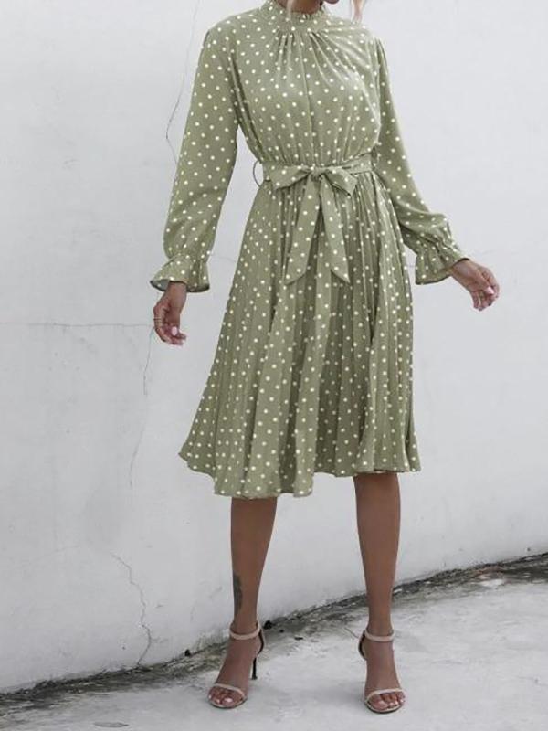 Polka Dot Ruffled Mini Pleated Dress - Midi Dresses - INS | Online Fashion Free Shipping Clothing, Dresses, Tops, Shoes - 02/07/2021 - Autumn - Casual Dresses