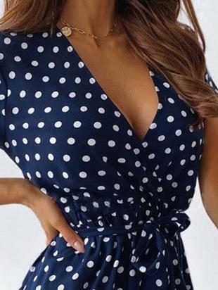 Polka Dot Short Sleeve V Neck Mini Dress - Mini Dresses - INS | Online Fashion Free Shipping Clothing, Dresses, Tops, Shoes - 02/07/2021 - 20-30 - color-black