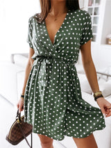 Polka Dot Short Sleeve V Neck Mini Dress - Mini Dresses - INS | Online Fashion Free Shipping Clothing, Dresses, Tops, Shoes - 02/07/2021 - 20-30 - color-black