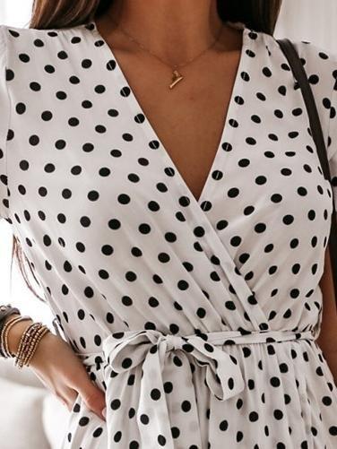 Polka Dot Short Sleeve V Neck Mini Dress - Mini Dresses - INS | Online Fashion Free Shipping Clothing, Dresses, Tops, Shoes - 02/07/2021 - 20-30 - color-black