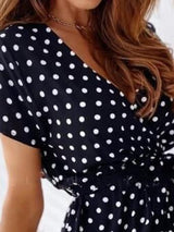 Polka Dot Short Sleeve V Neck Mini Dress - Mini Dresses - INS | Online Fashion Free Shipping Clothing, Dresses, Tops, Shoes - 02/07/2021 - 20-30 - color-black