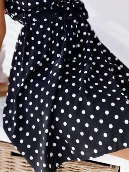 Polka Dot Short Sleeve V Neck Mini Dress - Mini Dresses - INS | Online Fashion Free Shipping Clothing, Dresses, Tops, Shoes - 02/07/2021 - 20-30 - color-black