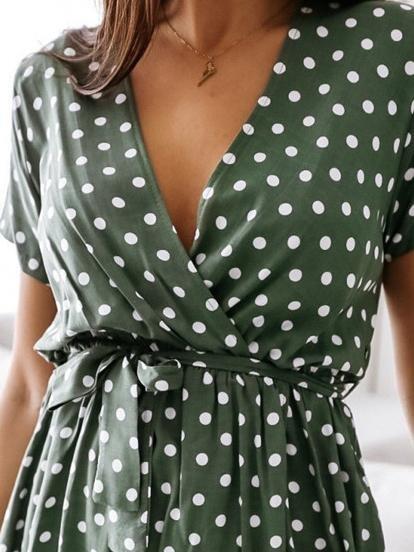 Polka Dot Short Sleeve V Neck Mini Dress - Mini Dresses - INS | Online Fashion Free Shipping Clothing, Dresses, Tops, Shoes - 02/07/2021 - 20-30 - color-black