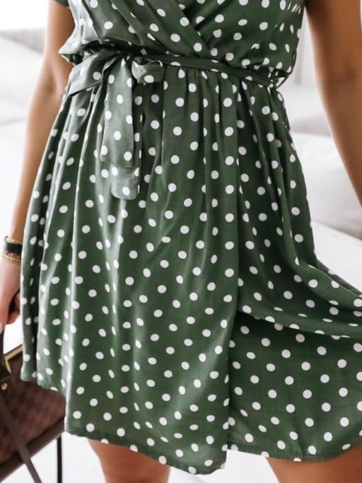 Polka Dot Short Sleeve V Neck Mini Dress - Mini Dresses - INS | Online Fashion Free Shipping Clothing, Dresses, Tops, Shoes - 02/07/2021 - 20-30 - color-black