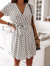 Polka Dot Short Sleeve V Neck Mini Dress - Mini Dresses - INS | Online Fashion Free Shipping Clothing, Dresses, Tops, Shoes - 02/07/2021 - 20-30 - color-black