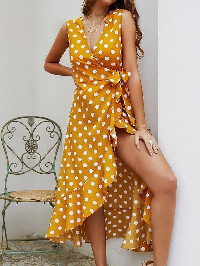 Polka Dot Sleeveless Ruffed Hem Summer Dress - Midi Dresses - INS | Online Fashion Free Shipping Clothing, Dresses, Tops, Shoes - 31/03/2021 - chiffon-dress - Color_Blue