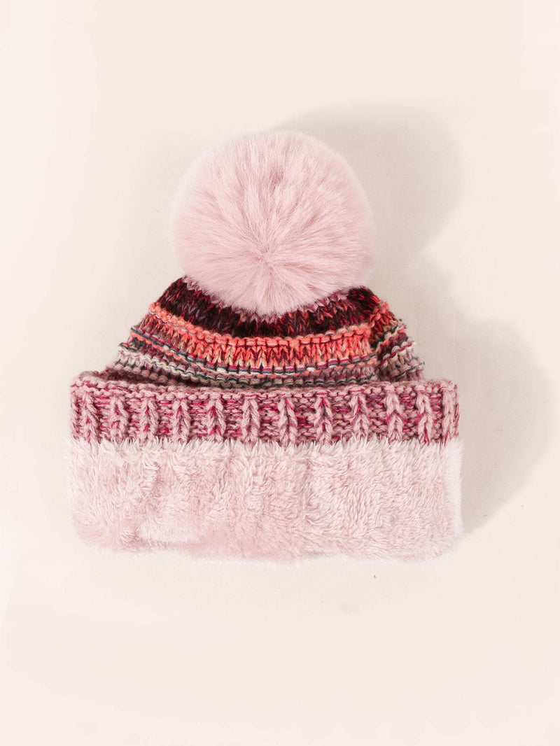 Pom-pom Decor Colorblock Beanie - INS | Online Fashion Free Shipping Clothing, Dresses, Tops, Shoes