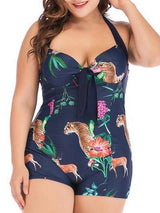 Print Boxer Shorts One-Piece Plus Size Swimsuit - Plus Swimsuits - INS | Online Fashion Free Shipping Clothing, Dresses, Tops, Shoes - 22/04/2021 - Catagory_Plus Swimsuits - Color_Navy Blue