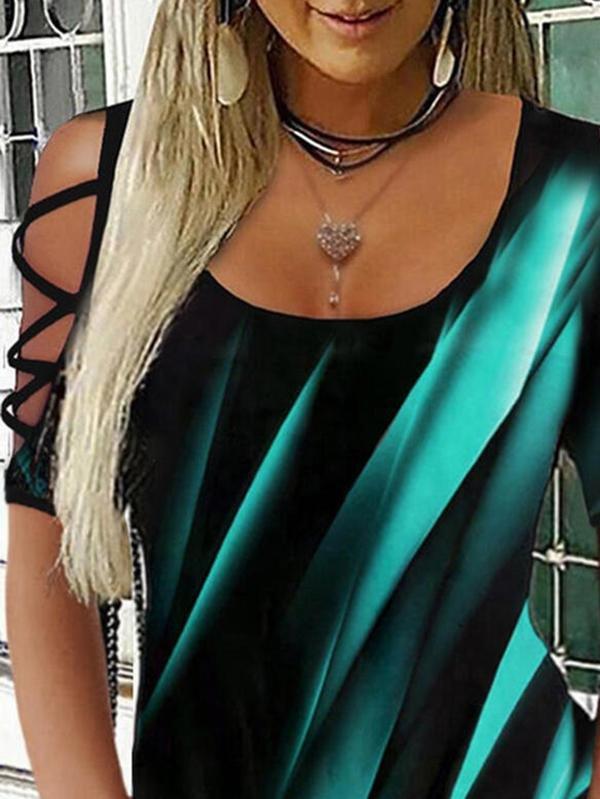 Print Cold Shoulder 1/2 Sleeves Casual T-shirt - Tank Tops - INS | Online Fashion Free Shipping Clothing, Dresses, Tops, Shoes - 18/05/2021 - Color_Green - Color_Purple