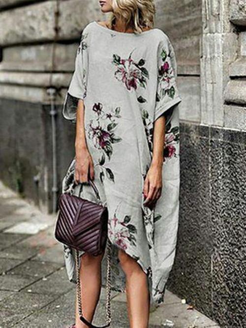 Printed Floral Irregular Hem Loose Dress - Midi Dresses - INS | Online Fashion Free Shipping Clothing, Dresses, Tops, Shoes - 20-30 - 30/07/2021 - Category_Midi Dresses