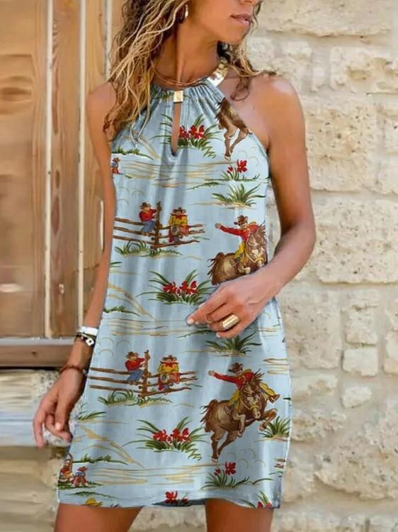 Printed Halter Sleeveless Mini Dress - Mini Dresses - INS | Online Fashion Free Shipping Clothing, Dresses, Tops, Shoes - 18/06/2021 - 20-30 - Category_Mini Dresses