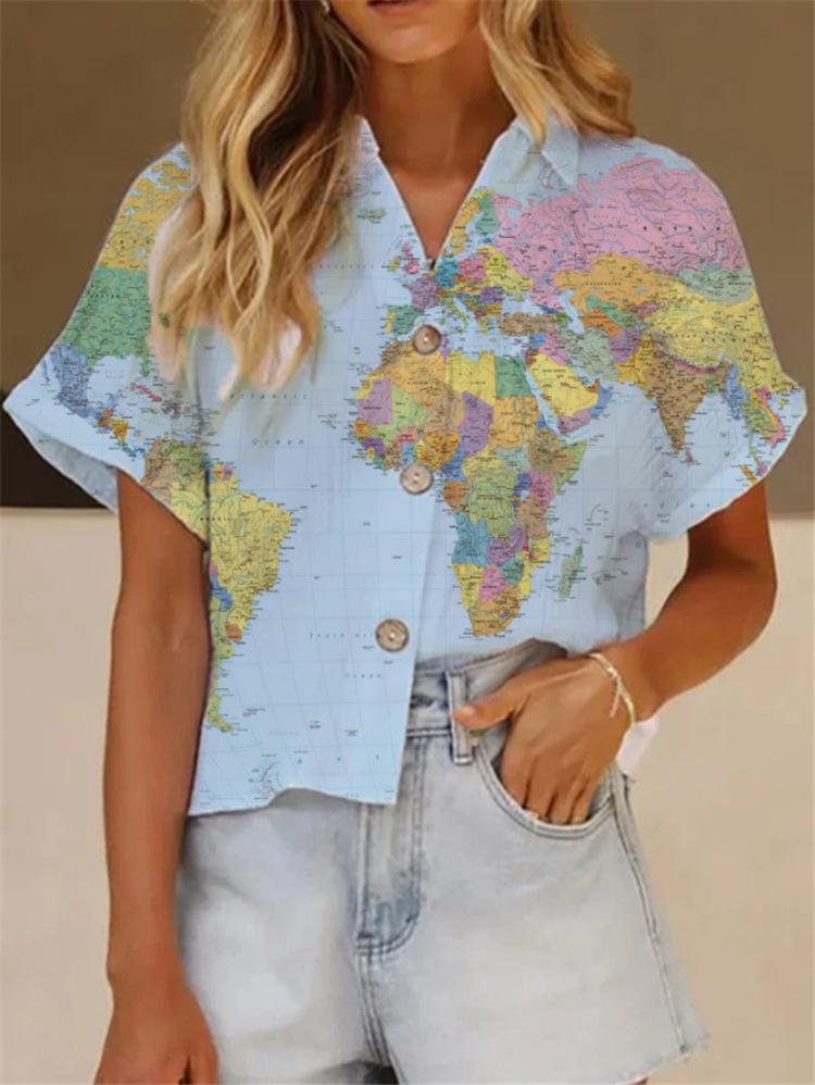 Printed Lapel Short Sleeve Loose Casual Blouses - Blouses - INS | Online Fashion Free Shipping Clothing, Dresses, Tops, Shoes - 05/06/2021 - BLO2106050017 - Category_Blouses