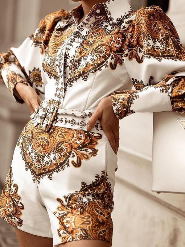 Printed Long-sleeved Shorts Overalls Jumpsuit - Jumpsuit & Rompers - INS | Online Fashion Free Shipping Clothing, Dresses, Tops, Shoes - 17/06/2021 - 30-40 - Bottoms