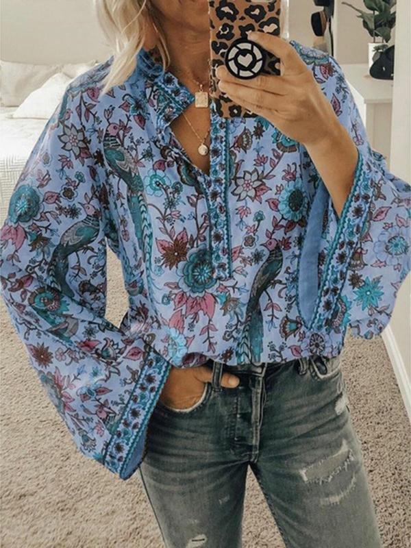 Printed Loose Button Long Sleeve Blouse - Blouses - INS | Online Fashion Free Shipping Clothing, Dresses, Tops, Shoes - 24/05/2021 - BLO210524288 - Category_Blouses