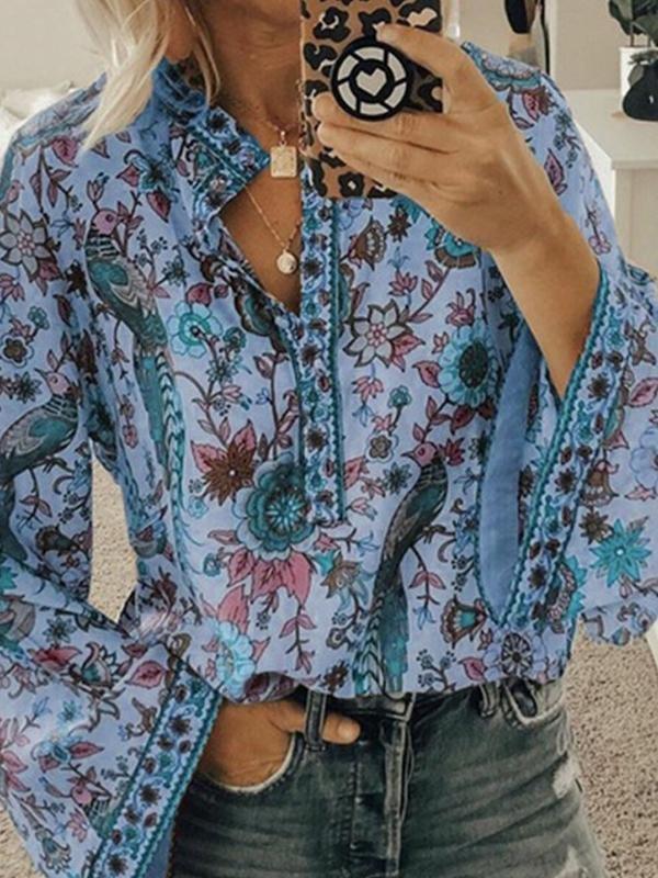 Printed Loose Button Long Sleeve Blouse - Blouses - INS | Online Fashion Free Shipping Clothing, Dresses, Tops, Shoes - 24/05/2021 - BLO210524288 - Category_Blouses