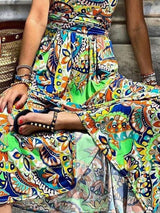 Printed One-Shoulder Sleeve Bohemian Dress - Maxi Dresses - INS | Online Fashion Free Shipping Clothing, Dresses, Tops, Shoes - 15/07/2021 - 30-40 - Category_Maxi Dresses