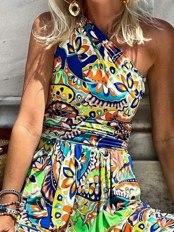 Printed One-Shoulder Sleeve Bohemian Dress - Maxi Dresses - INS | Online Fashion Free Shipping Clothing, Dresses, Tops, Shoes - 15/07/2021 - 30-40 - Category_Maxi Dresses