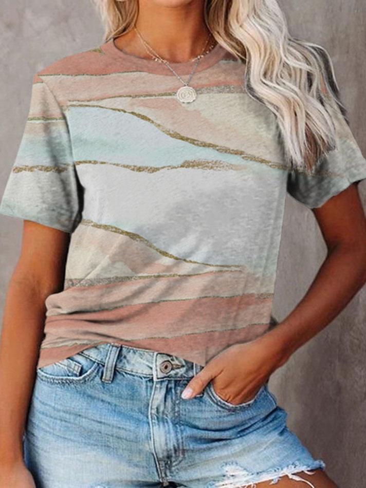 Printed Round Neck Casual Short-sleeved T-shirt - T-shirts - INS | Online Fashion Free Shipping Clothing, Dresses, Tops, Shoes - 05/06/2021 - Color_Gray - Color_Green