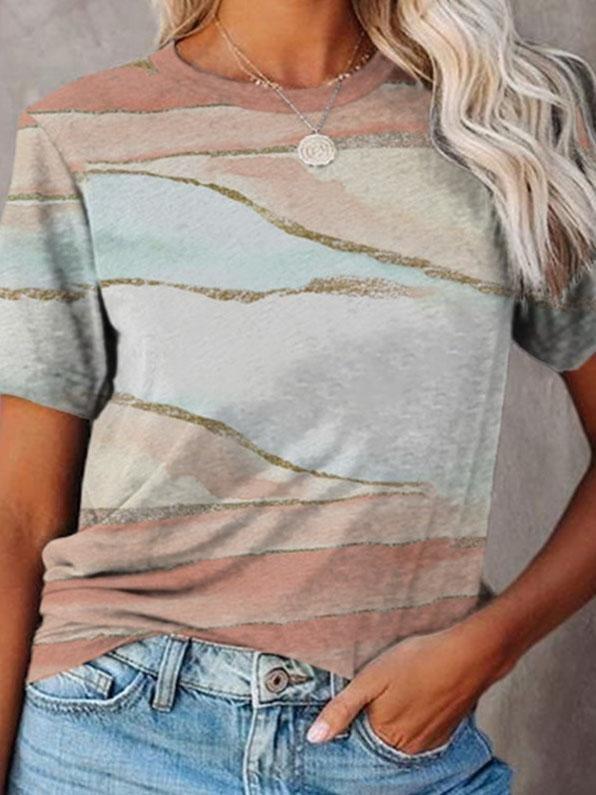 Printed Round Neck Casual Short-sleeved T-shirt - T-shirts - INS | Online Fashion Free Shipping Clothing, Dresses, Tops, Shoes - 05/06/2021 - Color_Gray - Color_Green