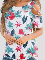 Printed Round Neck Off The Shoulder Short Sleeve T-shirt - T-Shirts - INS | Online Fashion Free Shipping Clothing, Dresses, Tops, Shoes - 09/06/2021 - Category_T-Shirts - Color_Red