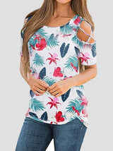 Printed Round Neck Off The Shoulder Short Sleeve T-shirt - T-Shirts - INS | Online Fashion Free Shipping Clothing, Dresses, Tops, Shoes - 09/06/2021 - Category_T-Shirts - Color_Red