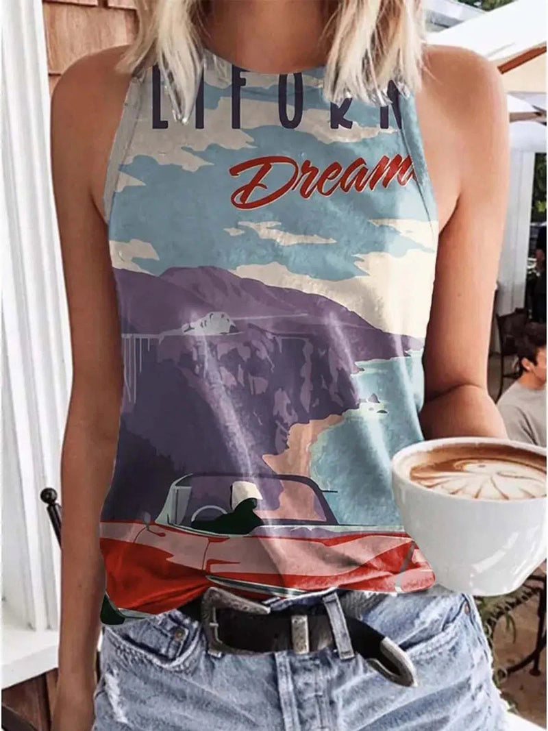 Printed Round Neck Slim Tank Top - Tank Tops - INS | Online Fashion Free Shipping Clothing, Dresses, Tops, Shoes - 05/07/2021 - 10-20 - color-black