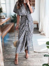 Printed Short Sleeve Belted Shirt Dress - Maxi Dresses - INS | Online Fashion Free Shipping Clothing, Dresses, Tops, Shoes - 26/07/2021 - 30-40 - Category_Maxi Dresses