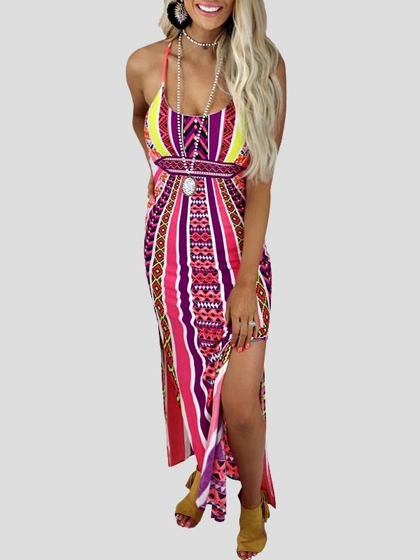 Printed Sleeveless High Waist Suspender Skirt - Maxi Dresses - INS | Online Fashion Free Shipping Clothing, Dresses, Tops, Shoes - 02/07/2021 - 30-40 - color-red