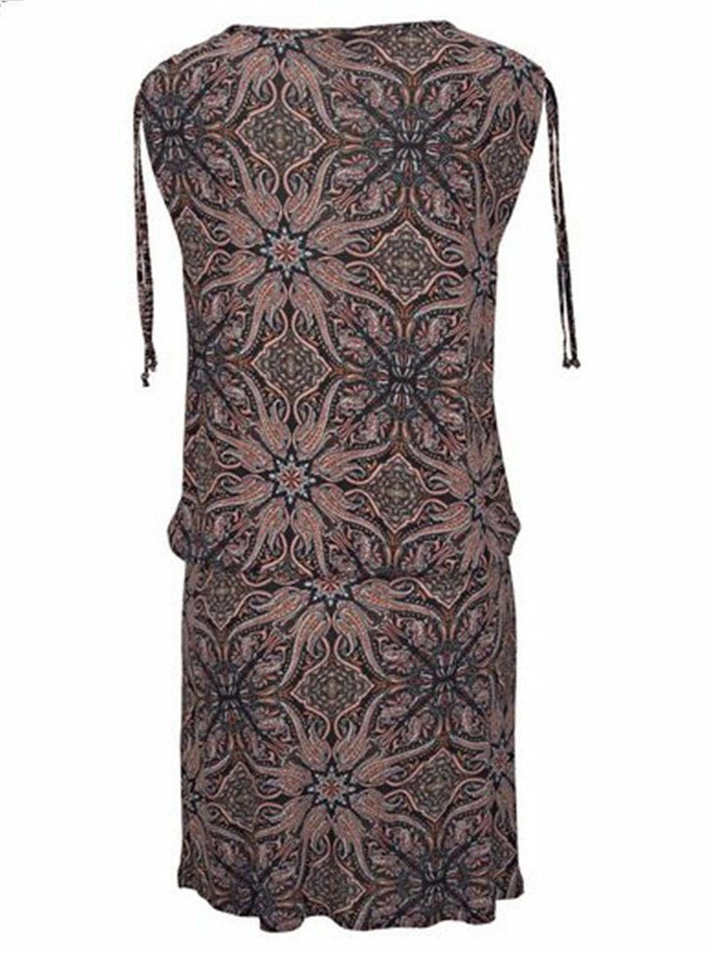 Printed Sleeveless V-necked Dress - Mini Dresses - INS | Online Fashion Free Shipping Clothing, Dresses, Tops, Shoes - 10-20 - 16/07/2021 - color-brown